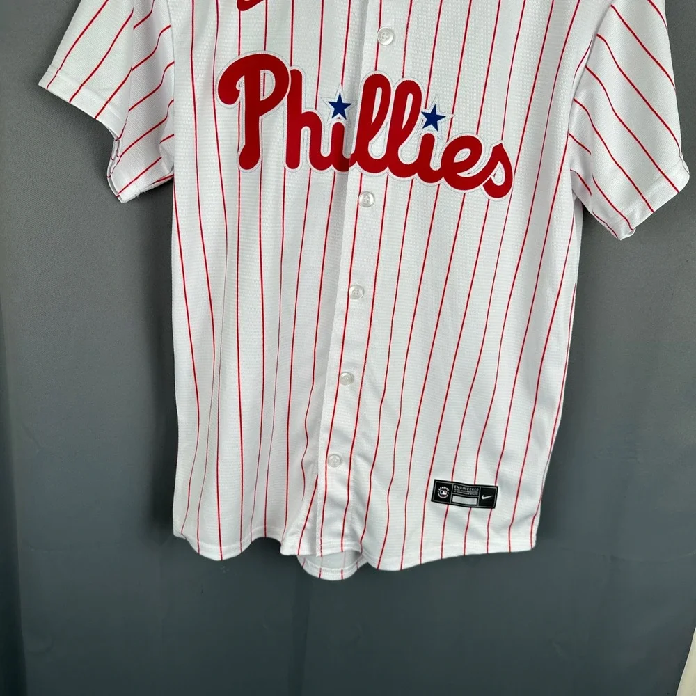 Nike Philadelphia Phillies Aaron Nola 27 Pinstripe Jersey Boys Large 14/16 White